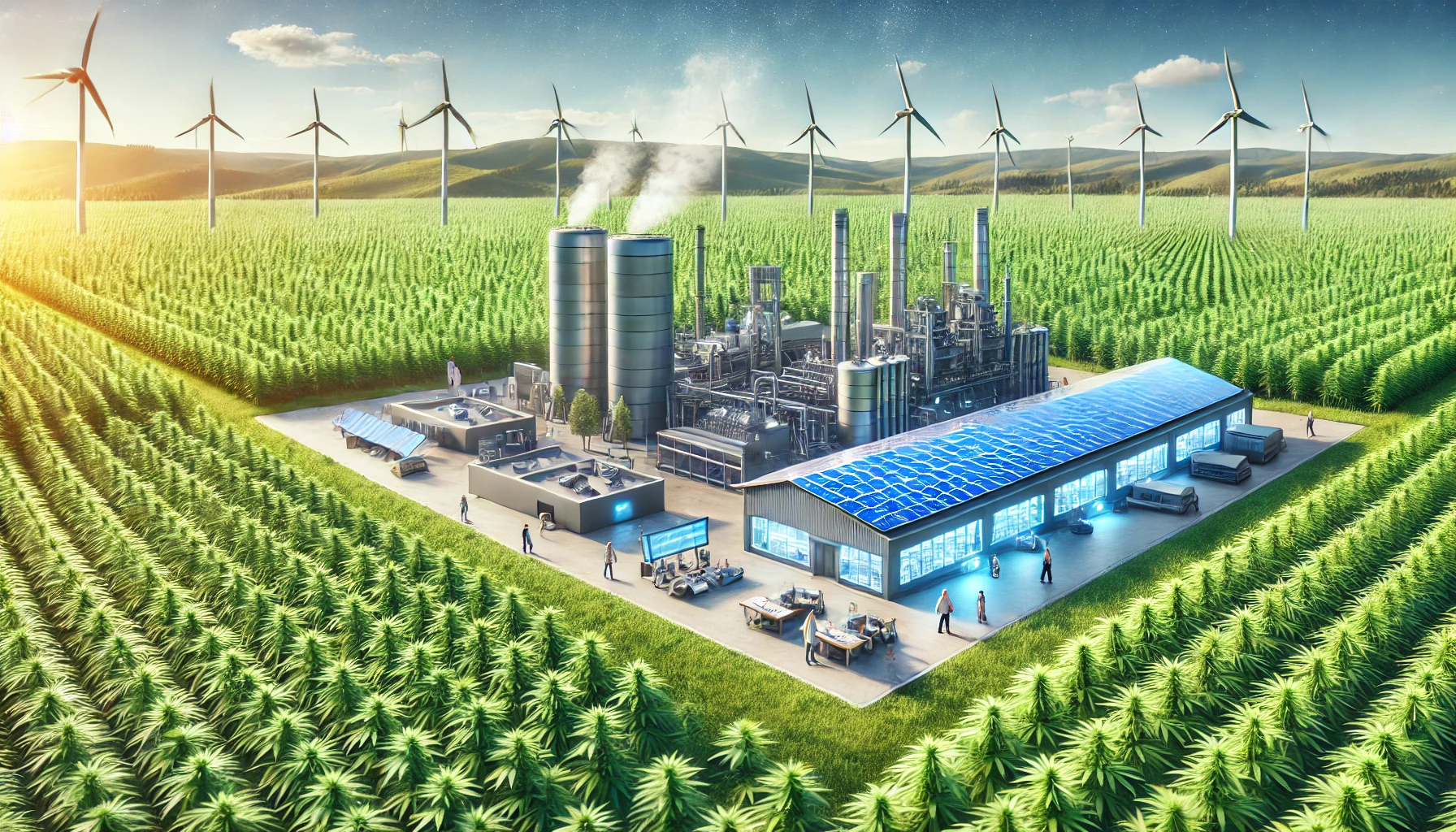 Sustainable factory with hemp fields
